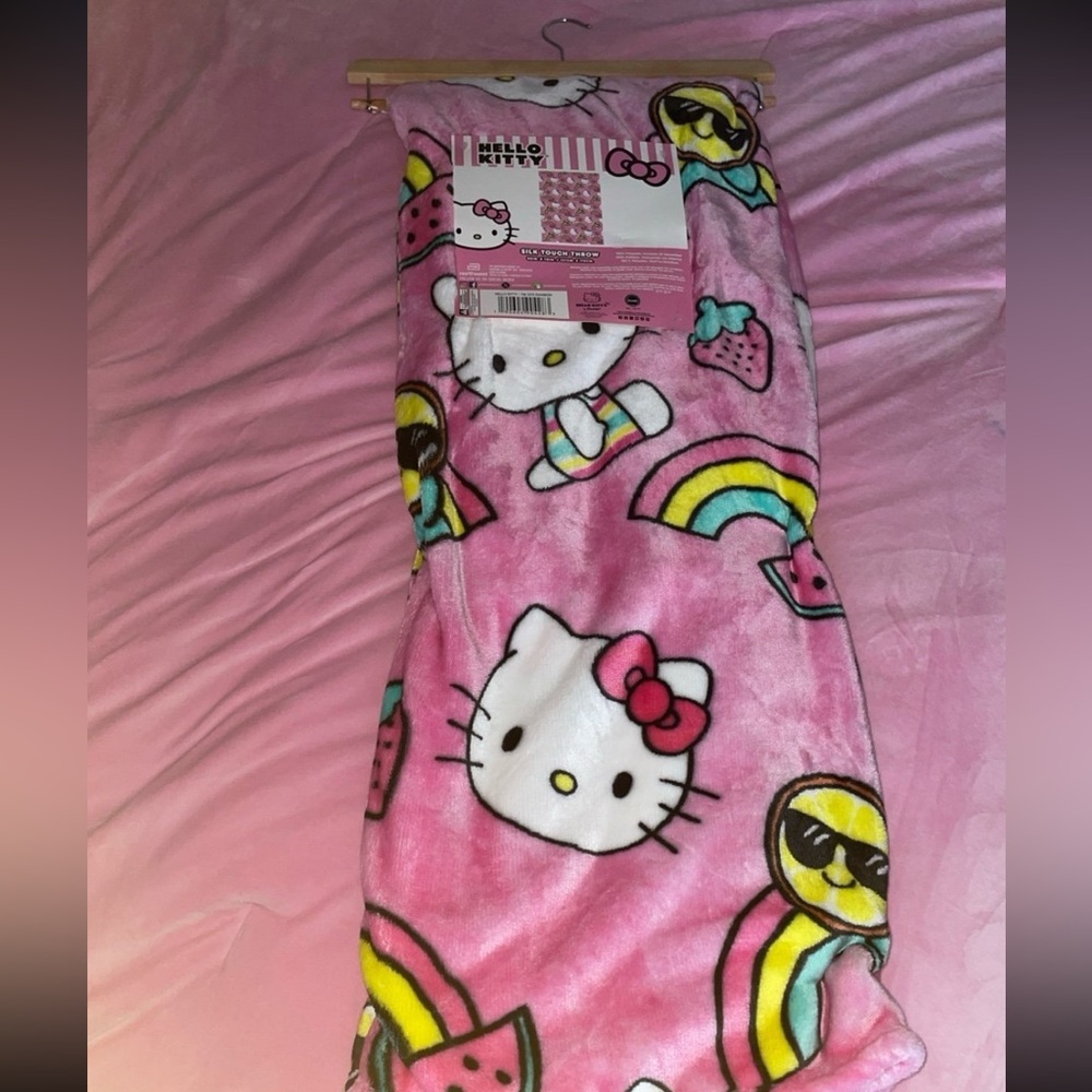 Hello Kitty Strawberry and Rainbow Throw Blanket